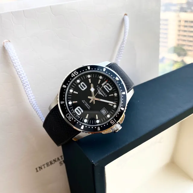 Longines Hydroconquest bisel de cerâmica azul relógio mecânico 5