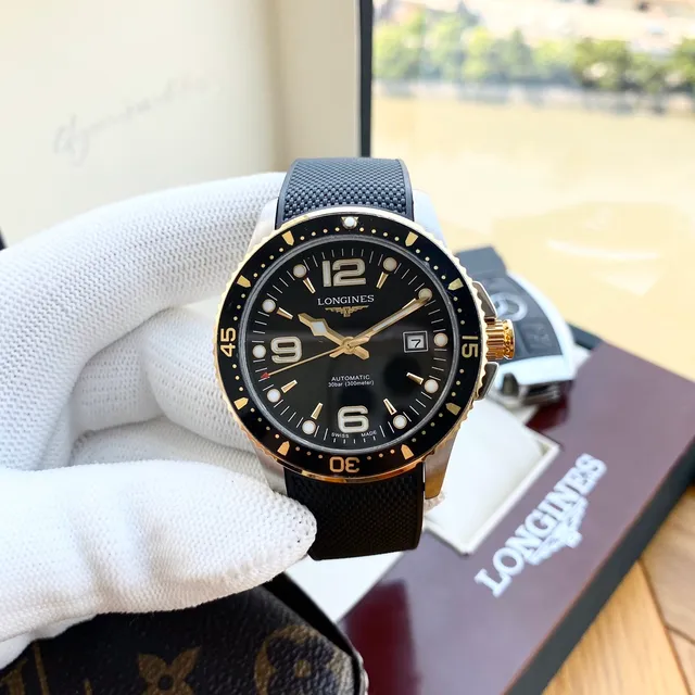 Longines Hydroconquest bisel de cerâmica azul relógio mecânico 7