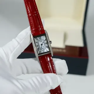 Longines Reverso Rectangular White Dial Red Alligator Strap Mechanical Watch