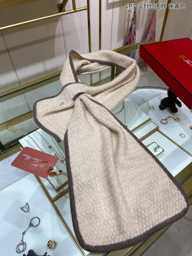 Loro Piana Beige Brown Cross-Knit Construction Ribbed Contrast Trim Cashmere Scarf 5