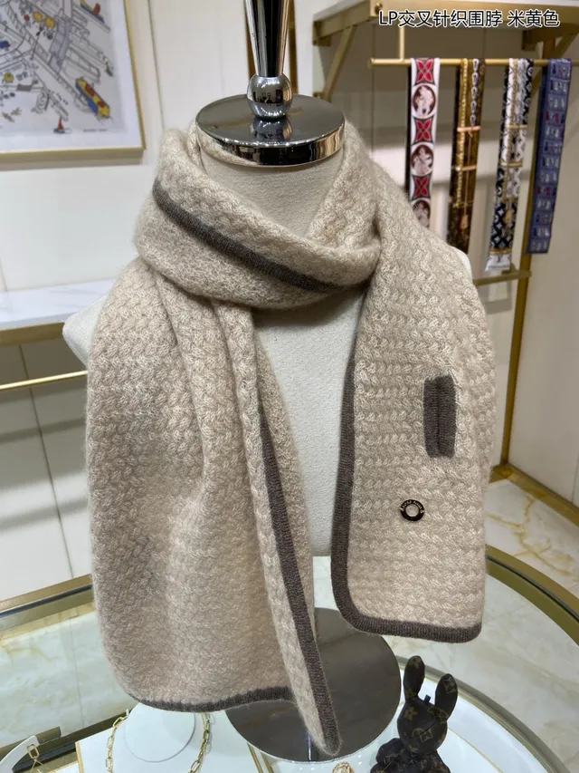 Loro Piana Beige Brown Cross-Knit Construction Ribbed Contrast Trim Cashmere Scarf 8