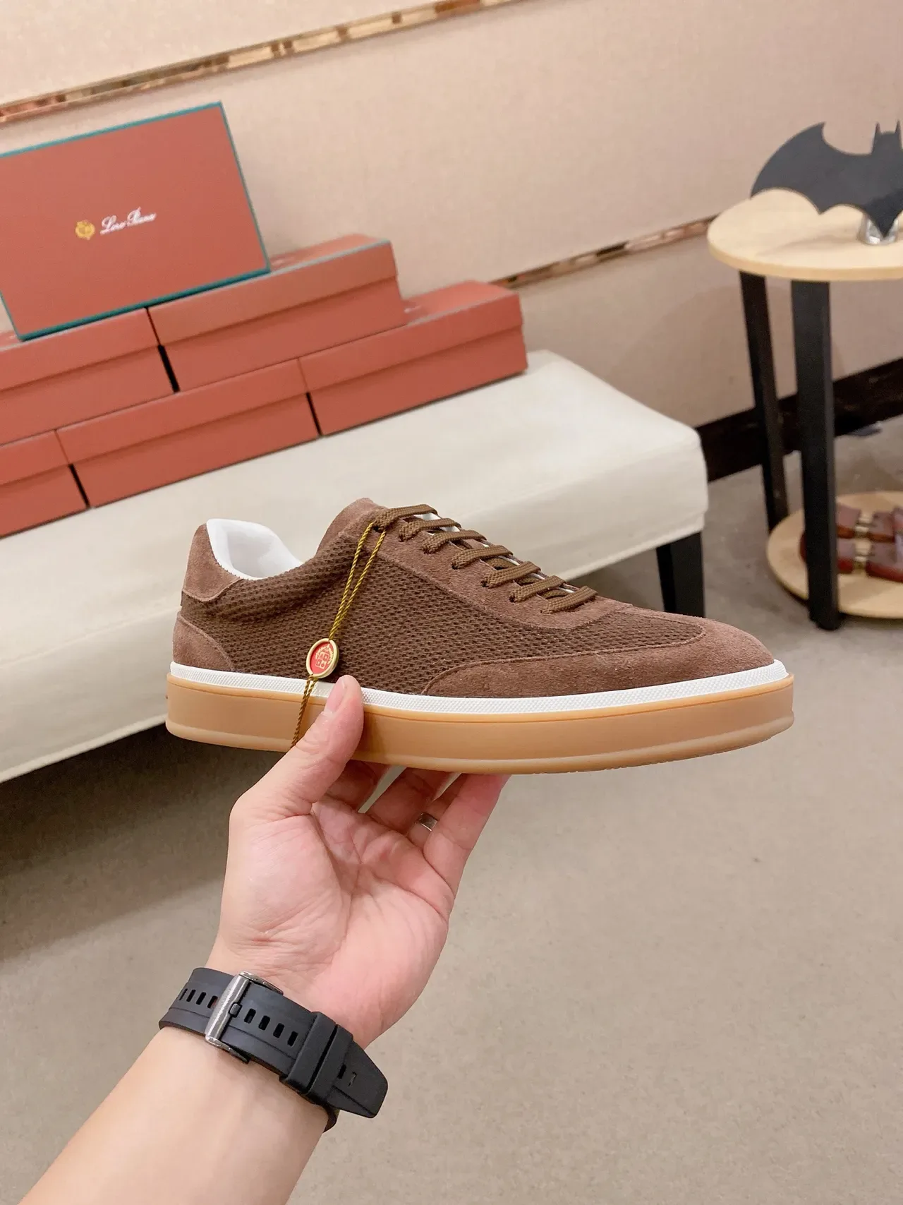 Loro Piana Brown Suede and Mesh Lifestyle Sneakers 5