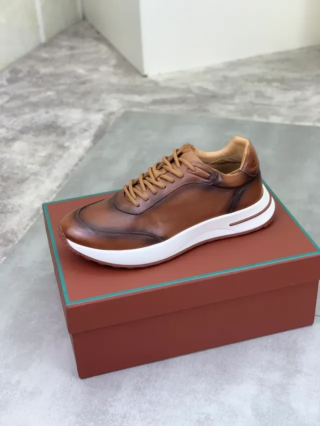 Loro Piana Sneakers Lifestyle Cuir Poli Marron Blanc Semelle Contraste 4