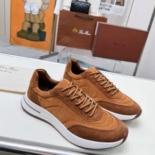 Loro Piana 棕白麂皮与纺织面料上层分层面板构造生活方式运动鞋