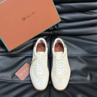 Loro Piana Minimalist Leather Paneled Gum-Sole Sneakers