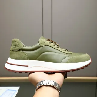 Loro Piana Olive Green Suede and Leather Lifestyle Sneaker