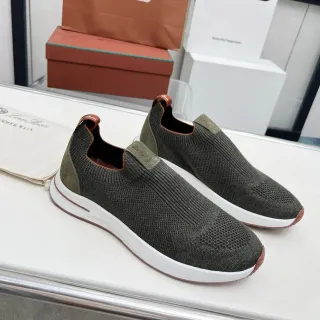 Loro Piana Summer Walk 橄榄绿针织一脚蹬生活方式运动鞋