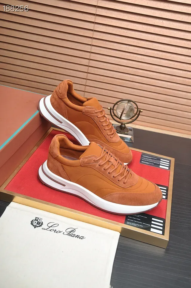 Loro Piana Tênis Lifestyle de Suede e Couro Tan 5