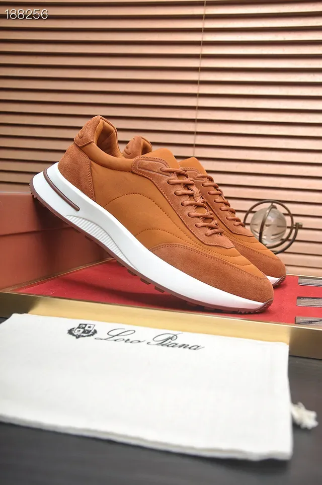 Loro Piana Tênis Lifestyle de Suede e Couro Tan 8
