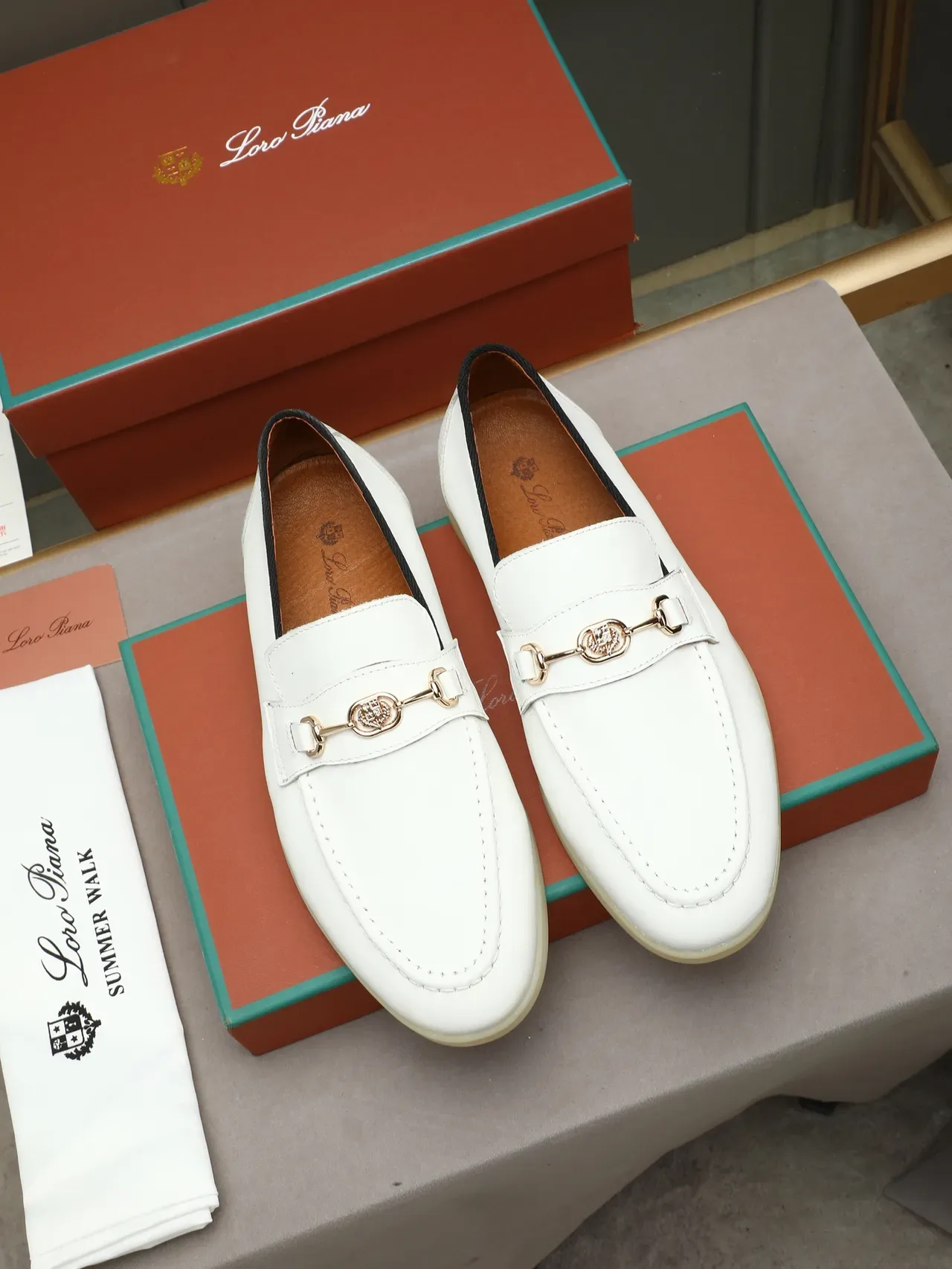 Loro Piana Blanco Beige Cuero Hebilla Horsebit Loafer 2