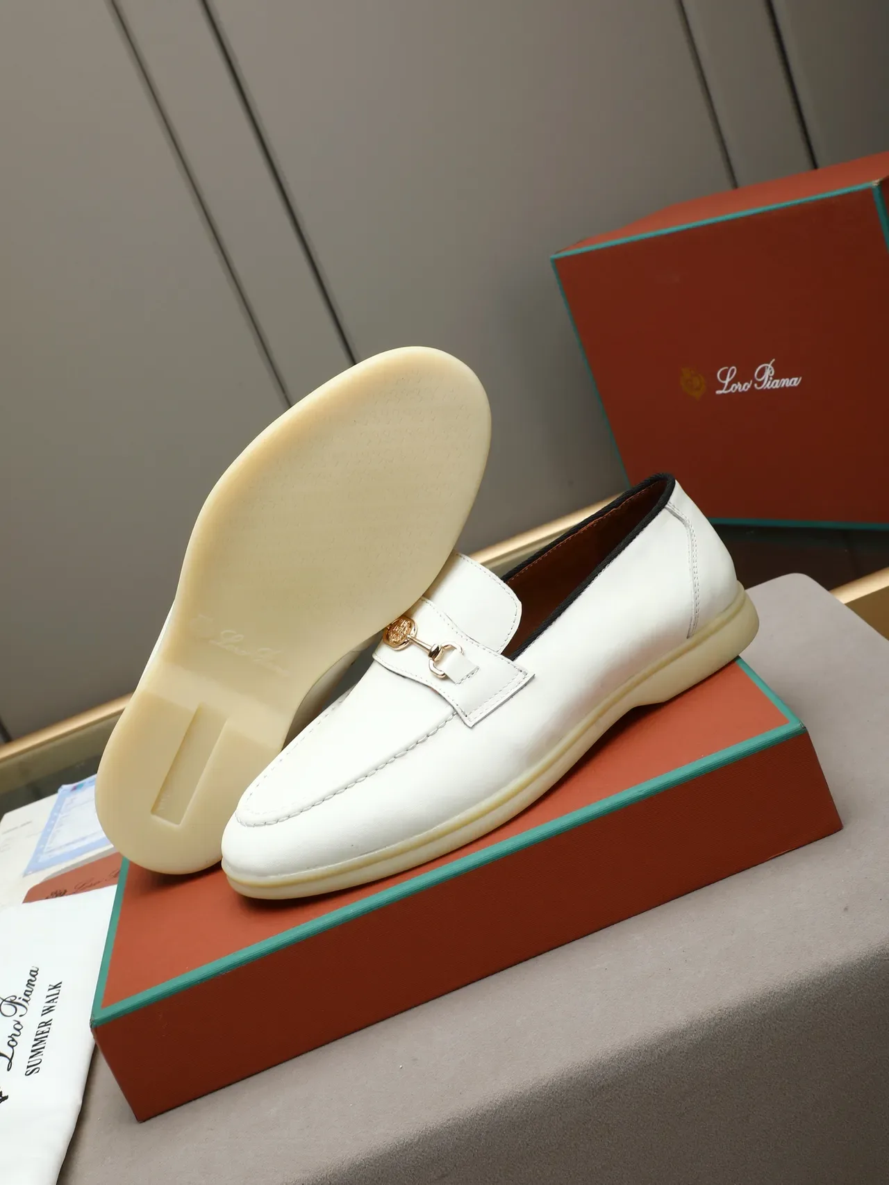 Loro Piana Blanco Beige Cuero Hebilla Horsebit Loafer 4