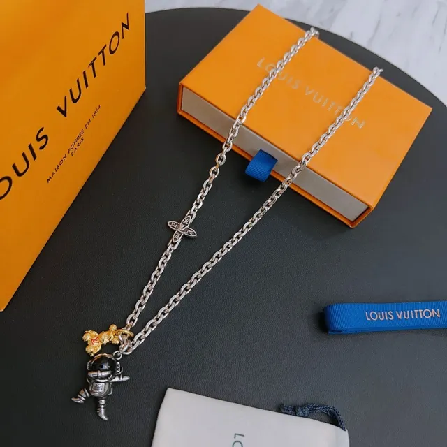 Louis Vuitton Astronaut and Bear Charm Silver Necklace 9