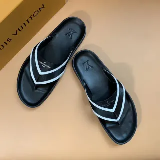 Louis Vuitton 黑色和浅蓝色饰边拖鞋