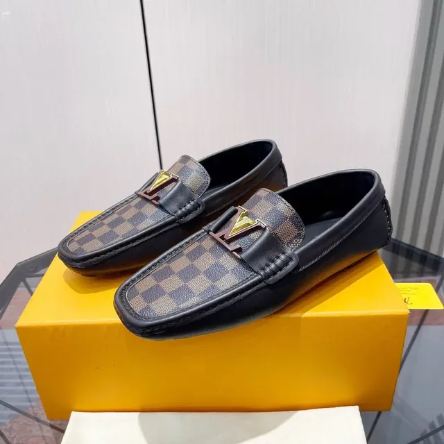 Louis Vuitton Black Brown Damier Check Canvas Leather Trim Loafer 2