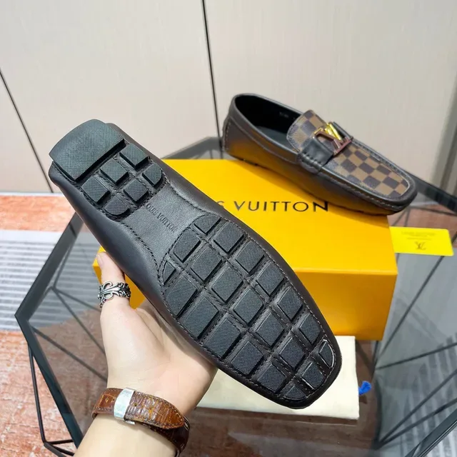 Louis Vuitton Black Brown Damier Check Canvas Leather Trim Loafer 9