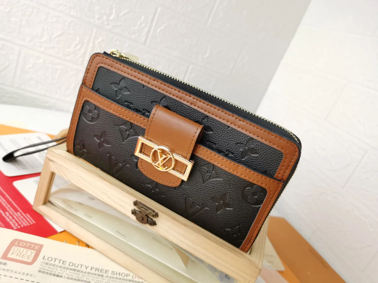 Louis Vuitton Black Brown Embossed Monogram Leather Tan Contrast Trim Long Wallet 7
