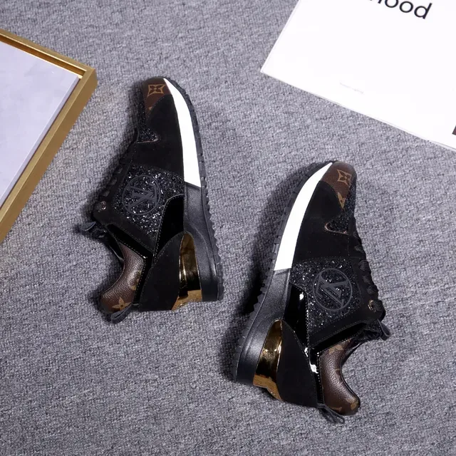 Louis Vuitton Negro Marrón Glitter-Accentuado Superior Monograma Cuero Superposiciones Lifestyle Sneakers 2