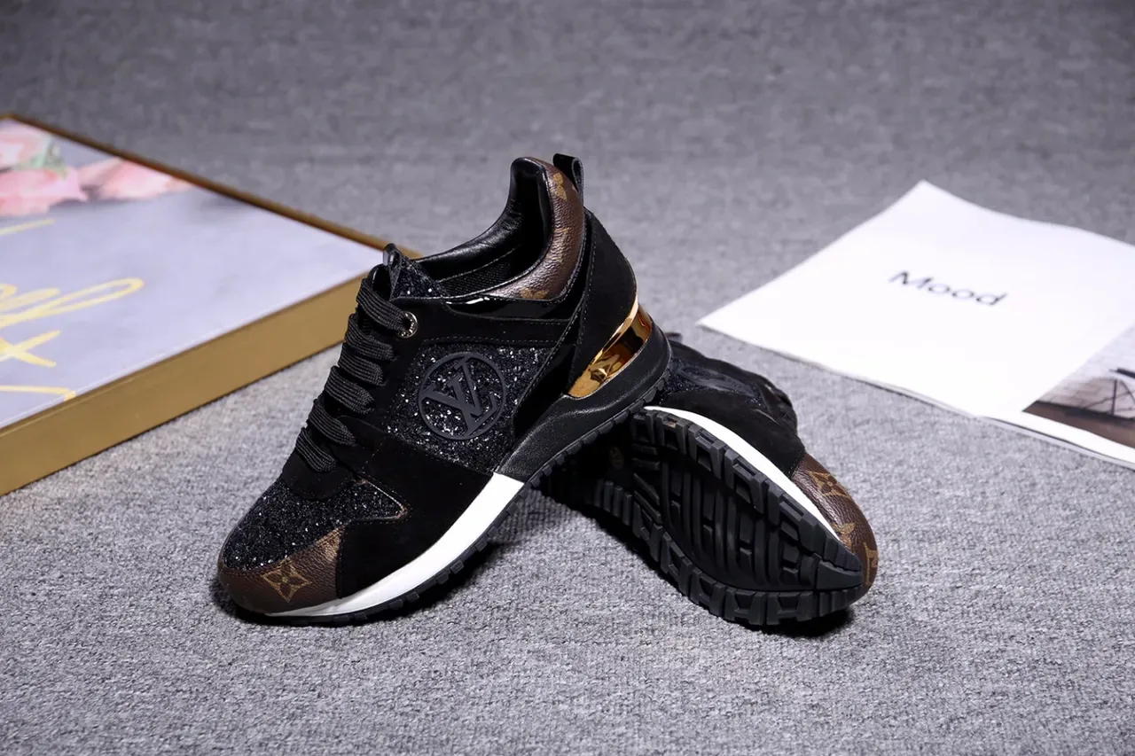 Louis Vuitton Negro Marrón Glitter-Accentuado Superior Monograma Cuero Superposiciones Lifestyle Sneakers 3