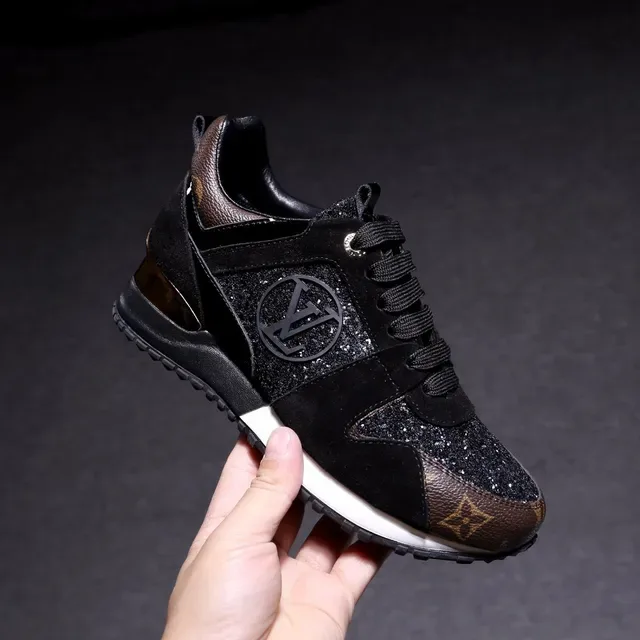 Louis Vuitton Negro Marrón Glitter-Accentuado Superior Monograma Cuero Superposiciones Lifestyle Sneakers 4