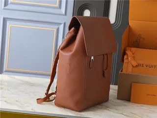 Louis Vuitton Black Brown Structured Leather Flap-Top Closure Backpack 18