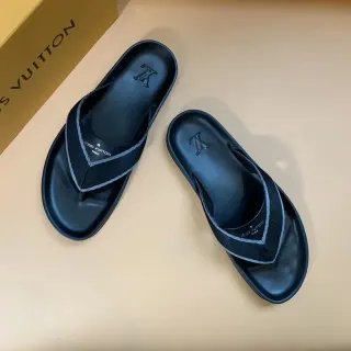 Louis Vuitton 黑色灰色 模具橡胶鞋底 V形织物带 拖鞋