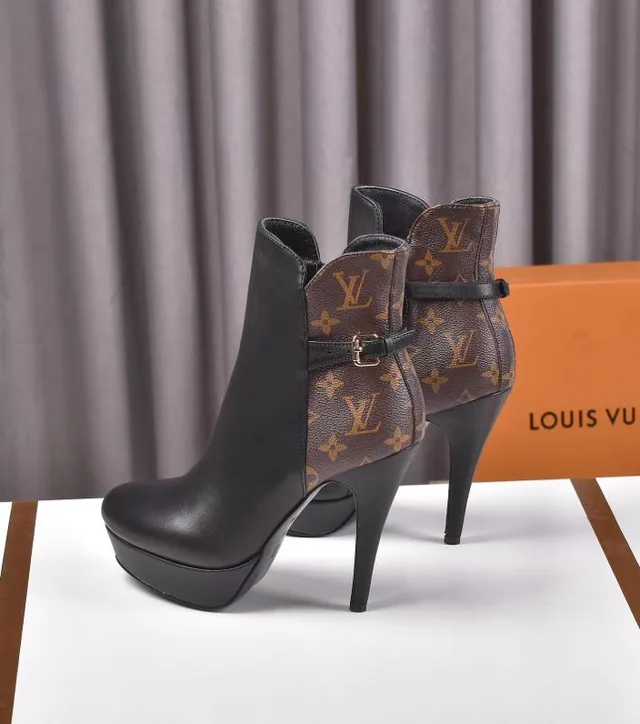Louis Vuitton Black Leather and Monogram Ankle Boots 2