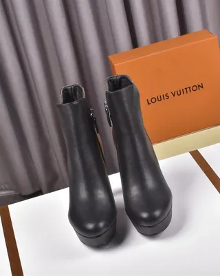 Louis Vuitton Black Leather and Monogram Ankle Boots 3