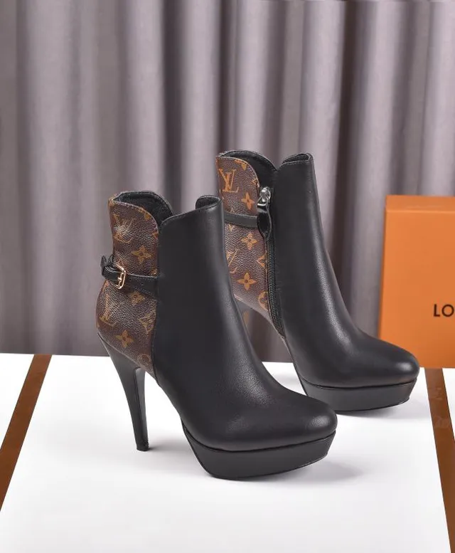 Louis Vuitton Black Leather and Monogram Ankle Boots 4