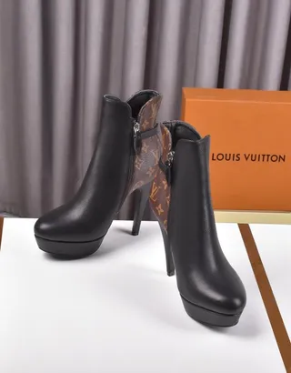Louis Vuitton Black Leather and Monogram Ankle Boots 5