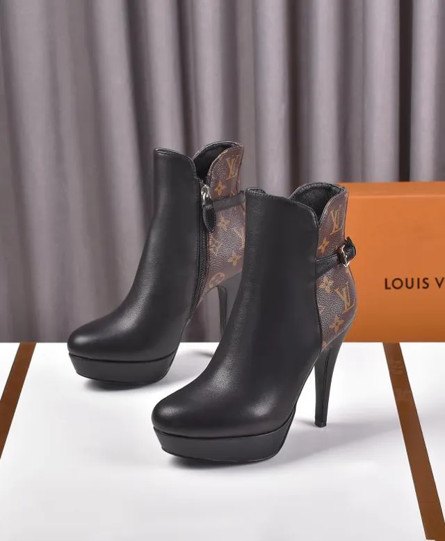 Louis Vuitton Black Leather and Monogram Ankle Boots 8