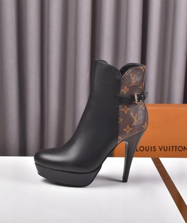Louis Vuitton Black Leather and Monogram Ankle Boots 9