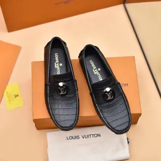 Louis Vuitton কালো সিলভার ক্রোকোডাইল-এমবসড লেদার LV মনোগ্রাম মেডেলিয়ন লোফার