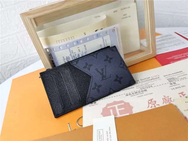 Louis Vuitton Noir Argent Monogram Recouvert de Toile Fermeture zippée supérieure Portefeuille court 8