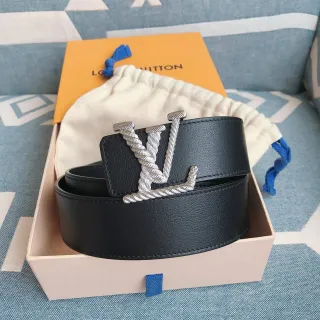 Louis Vuitton Cinto de couro preto prata texturizado trançado LV Monogram fivela
