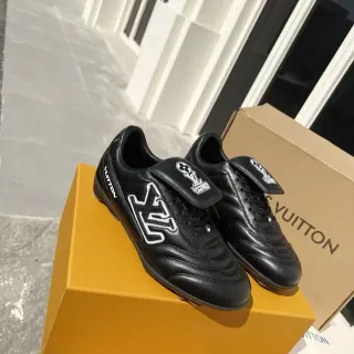Louis Vuitton Black White Leather Embroidered LV Logo Indoor Soccer Shoes