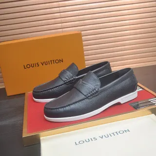 Louis Vuitton काला सफेद पेबल्ड लेदर पेनी स्ट्रैप लोअफर