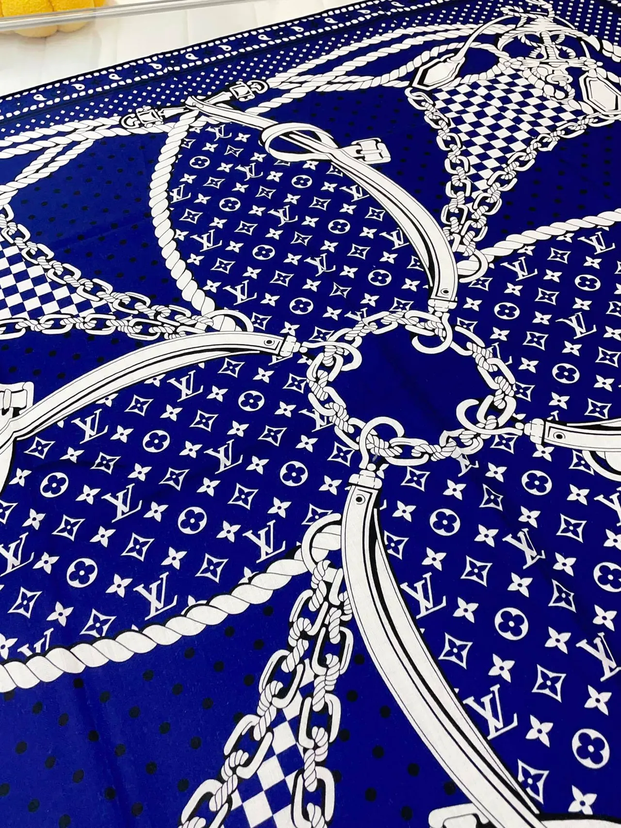 Louis Vuitton Blue and White Rope Print Silk Scarf 9