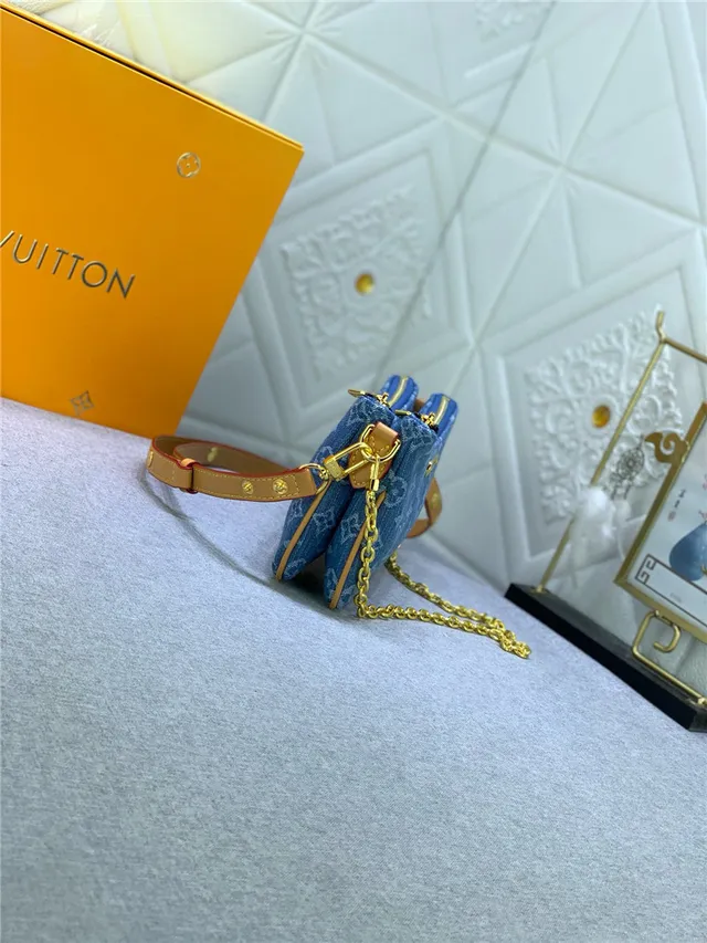 Louis Vuitton 蓝色米色牛仔效果印花帆布金色五金肩包 6