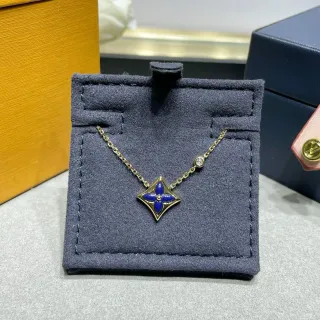 Louis Vuitton azul e dourado quatrofolha esmalte colar