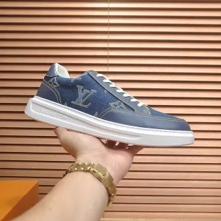 Louis Vuitton Tênis Lifestyle de Denim Superior com Estampa Monograma Azul e Branco