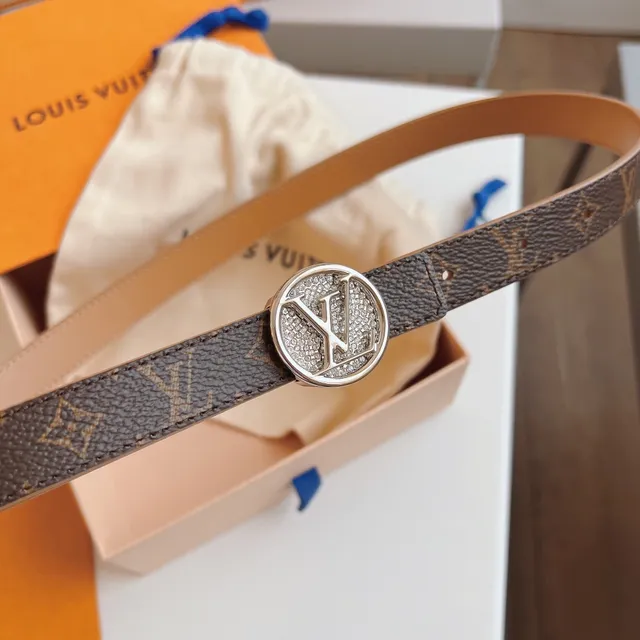 लुई वुईटन भूरा बेज मोनोग्राम कैनवास क्रिस्टल सजाया बकल चमड़े का बेल्ट 7