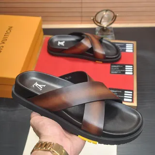 Louis Vuitton Brown Black Cross-Strap Molded Footbed Casual Sandals