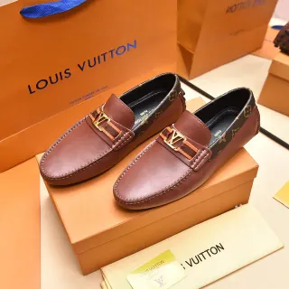 Louis Vuitton বাদামী সোনালী চামড়া উপরের অংশ মোনোগ্রাম ক্যানভাস হিল ট্রিম লোফার