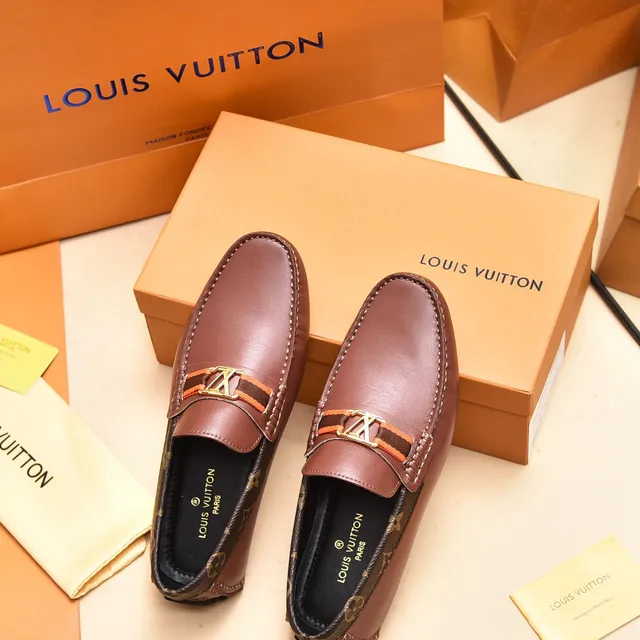Louis Vuitton Marron Or Cuir Supérieur Monogramme Toile Recoupe Talon Mocassin 3