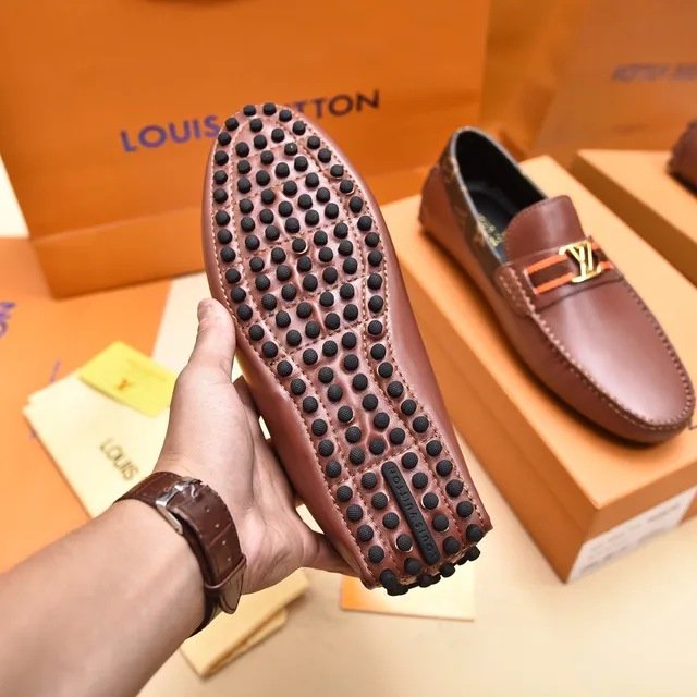 Louis Vuitton Marron Or Cuir Supérieur Monogramme Toile Recoupe Talon Mocassin 4