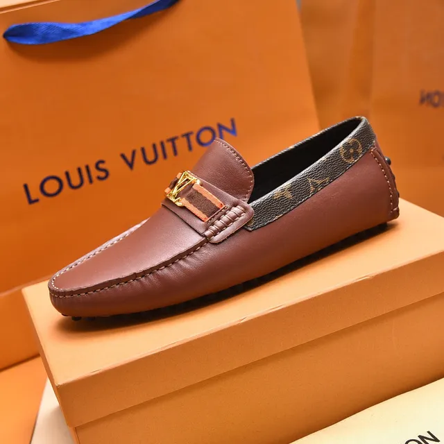 Louis Vuitton Marron Or Cuir Supérieur Monogramme Toile Recoupe Talon Mocassin 5