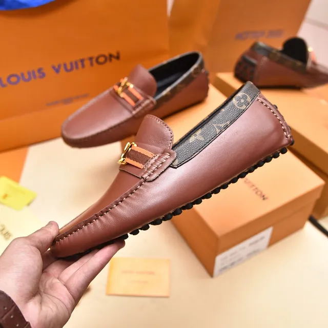 Louis Vuitton Marron Or Cuir Supérieur Monogramme Toile Recoupe Talon Mocassin 7