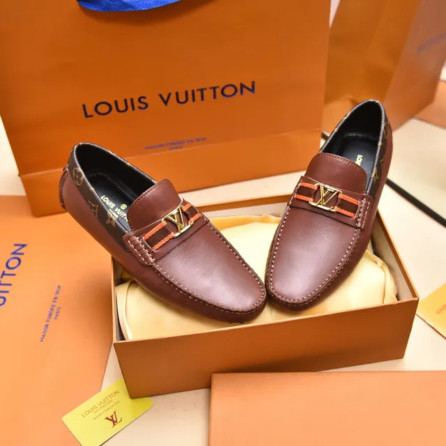 Louis Vuitton Marron Or Cuir Supérieur Monogramme Toile Recoupe Talon Mocassin 8