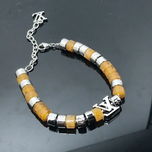 Louis Vuitton Brown Silver Beaded Monogrammed Bracelet 2