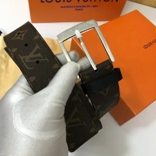 Louis Vuitton 棕银印花涂层帆布矩形扣皮带